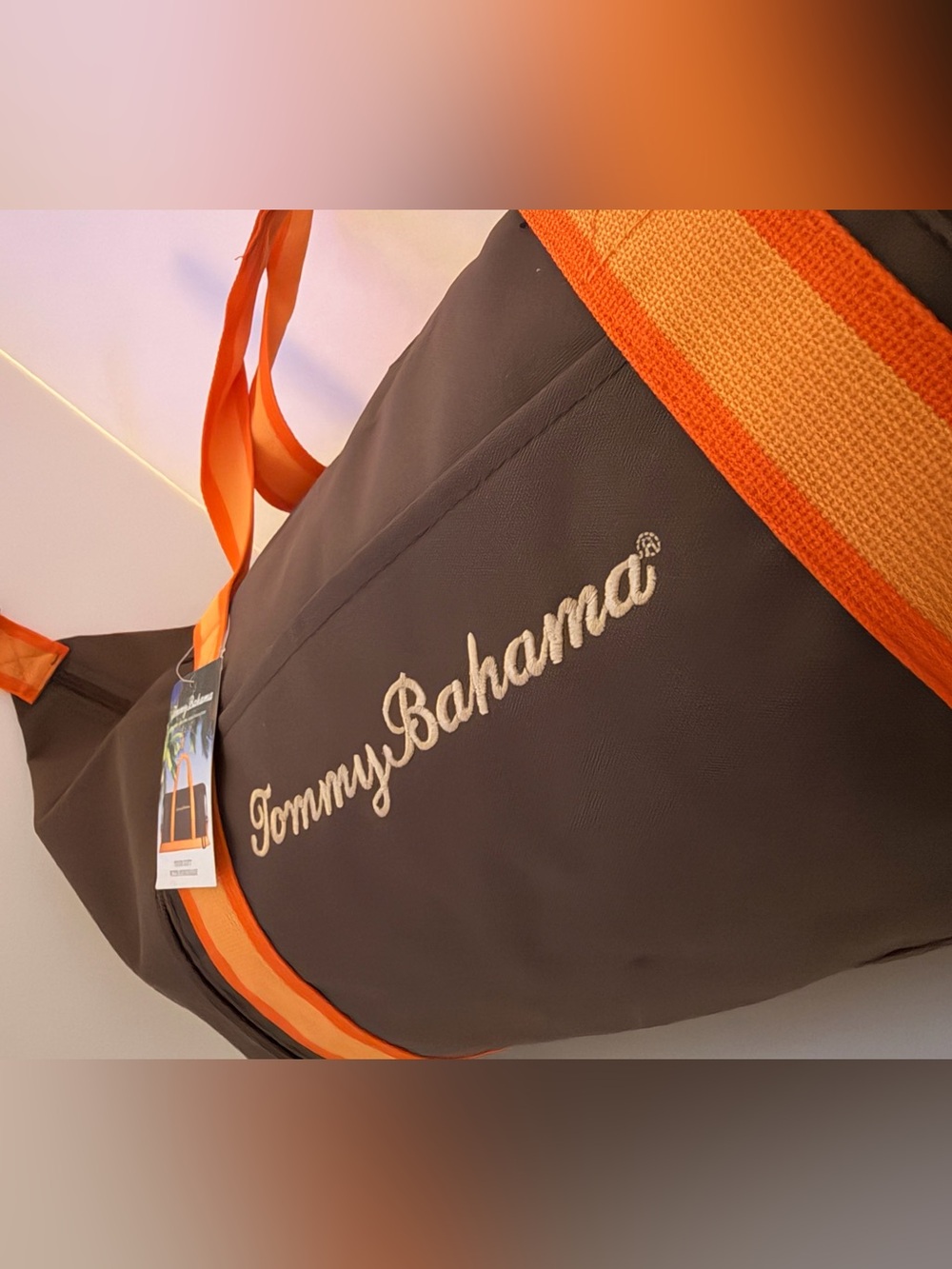 Tommy Bahama Brown with Orange Trim Canvas Tote
